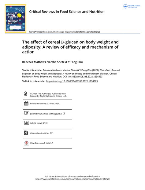 Full article: The effect of cereal Β‐glucan on body weight and .